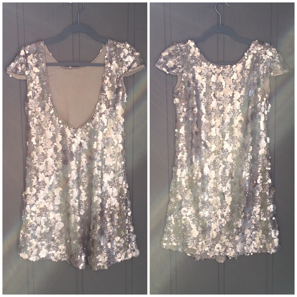 Dress The Population Gold Sequin Mini Cocktail Dress Discs and sequins XS party
